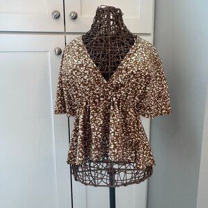 Peplum Floral Blouse | Brown & Yellow | Size Large